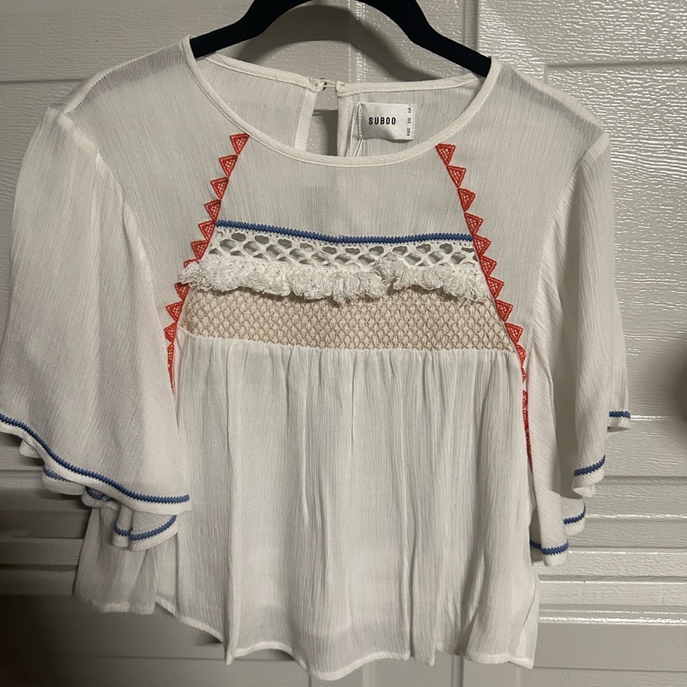 Suboo White and Red Embroidered Women's Blouse
